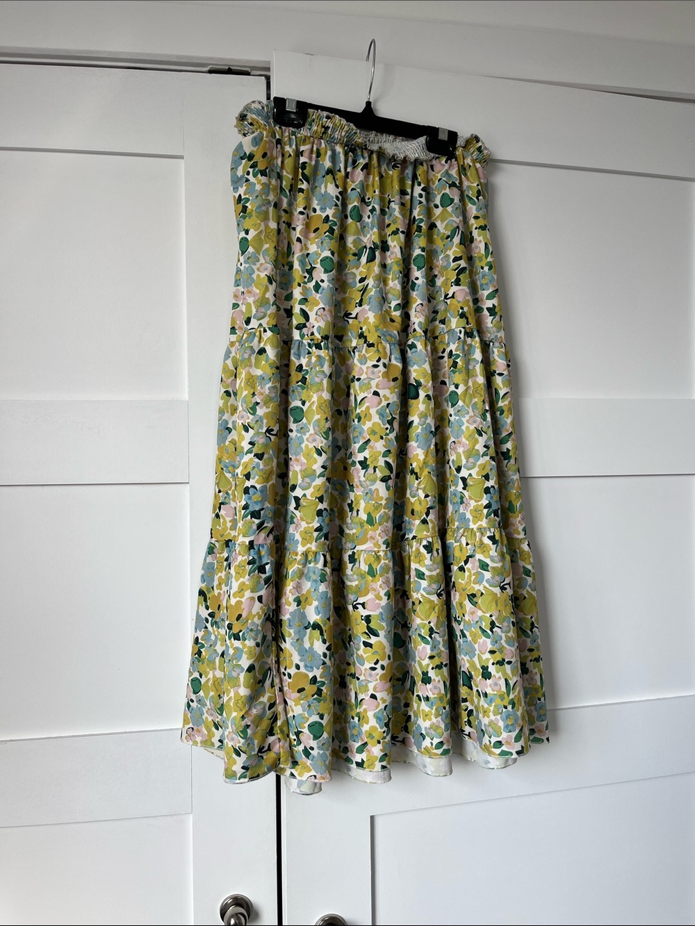 Floral Tiered Maxi Skirt - Yellow Green Floral